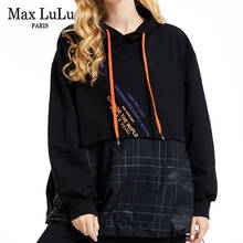Max lulu moletom feminino coreano, moletom com capuz estampado, plus size, roupa casual folgada, outono 2024 - compre barato