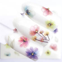 Zko adesivo transparente para arte em unhas, adesivo de transferência em água com flores, decalque para manicure nas cores da moda, 1 peça 2024 - compre barato