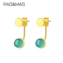 PAG&MAG Minimalism Green Crystal Round Stud Earrings For Women Sterling Silver 925 Earrings Stone Jewelry aretes de mujer 2024 - buy cheap