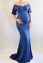 Women Pregnants Maternity Photography Cooton V-Neck Shoulder Ruffles Solid Dress Bohemian Pregnants maternity dress Photography 2024 - buy cheap
