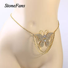 Stonefans-Cinturón de cadena de cintura para mujer, joyería Sexy para el cuerpo, diamantes de imitación, mariposa grande, Color dorado, cadena de cristal para el vientre, ropa interior 2024 - compra barato