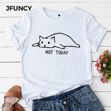 Jfuncy adorável gato impressão multi cores plus size camisetas femininas de algodão camisetas de manga curta jovem senhora camisetas topos 2024 - compre barato