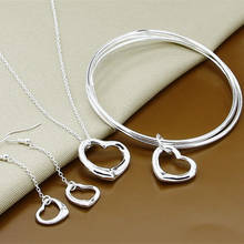 Silver 925 Set Wedding Jewelry Set Charm Heart Pendants Necklace Long Earring Bangles For Women Gift 2024 - buy cheap