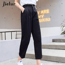 Jielur-Pantalones Cargo informales para Mujer, pantalón holgado coreano De cintura alta, ropa De calle De Color sólido, Color negro Harem, 2021 2024 - compra barato