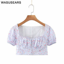 Summer blusas mujer de moda 2020 elegant blouse women korean floral blouse button down shirt for women puff sleeve crop top slim 2024 - buy cheap
