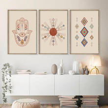 Moroccan Rug Art Painting Wall Pictures Sun Hamsa Hand Abstract Neutral Eclectic Canvas Art Prints Home Bohemia Poster Wall Deco 2024 - buy cheap