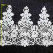 Tela de encaje de boda blanca, Apliques de encaje de novia con lentejuelas, tela bordada 3D, adornos de encaje para ropa de costura de flores, 32cm 2024 - compra barato