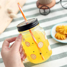450ml Coffee Milk Beer Water Mugs With Straws And Cover Summer Day Fruits Mason Cup Breakfast Afternoon Tea Creative Glass Cup 2024 - buy cheap