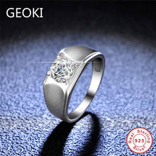 Geoki 925 prata esterlina 1 ct passou teste de diamante d cor vvs1 moissanite anel largo corte perfeito pedra solitair anel de casamento masculino 2024 - compre barato