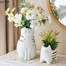 Gato pintado vaso de cerâmica arranjo flor decoração para casa moderna mesa ornamentos decorativos artesanato dourado vasos porcelana 2024 - compre barato