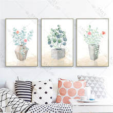 Pintura en lienzo de planta verde minimalista abstracta, decoración nórdica para el hogar, póster de flores rojas, impresión artística de pared para decoración de sala de estar 2024 - compra barato