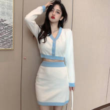 Conjunto de 2 piezas de cárdigan de punto para mujer, conjunto de Top corto y minifalda, moda Coreana de alta calidad para primavera y otoño 2024 - compra barato