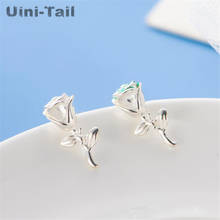 Uini-tail-pendientes de plata esterlina 925, aretes pequeños de Rosa fresca, temperamento dulce, flor linda, joyería de alta calidad ED538 2024 - compra barato