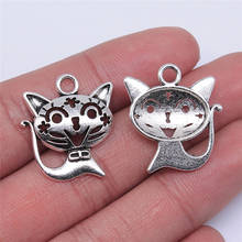 WYSIWYG 4pcs Smile Cat Charms Pendant DIY Jóias Descobertas 2 Cores Prata Antiga Cor Bronze Antigo Tom 24x21mm 2024 - compre barato