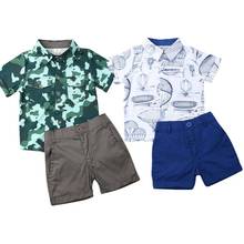 Conjuntos de roupas para meninos 1-6 anos, roupas infantis para recém-nascidos com estampa de desenho animado, botões, camisetas, shorts, conjuntos de roupas