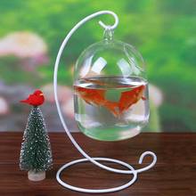 Vaso de vidro transparente para plantas, vaso de suspensão criativo para tanque de peixes hidropônico em terrário, mini vaso de vidro com suporte para plantas