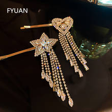 FYUAN Shine Heart Crystal Hairpins for Women Star Rhinestones Long Tassel Hair Accessories Wedding bride Jewelry 2024 - buy cheap