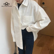 Bella philosophy blusa solta de manga longa feminina, camisa moderna coreana, camisa de cor sólida, casual, street, com bolsos, tops 2024 - compre barato