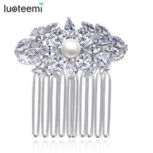 LUOTEEMI Clear CZ Crystal Hair Combs for Women Shinning Hair Accessories Fashion Jewelry with Shell Pearl Wedding Bridal Jewelry 2024 - buy cheap