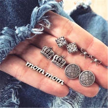 Conjunto de pendientes bohemios para mujer, Set de 5 par/set de pendientes de cristal con forma de corona y Mom, con letras y lazo, estilo Punk, para regalo 2024 - compra barato