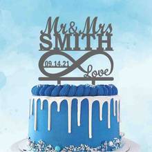 Nome personalizado mr mrs data infinito símbolo com amor para a festa de aniversário de casamento decoração do bolo 2024 - compre barato