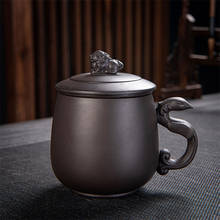 Офисные чайные чашки из фиолетовой глины, керамическая ретро-чашка с рельефным изображением Храбрых воинов, Чайный фильтр, отдельная чашка с водой, креативная кофейная кружка, посуда для напитков 2024 - купить недорого