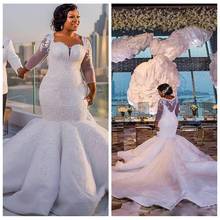 ЮАР свадебное платье Блестящие Блестки бусины Кружева Аппликации с длинным рукавом свадебное платье размера плюс Русалка свадебное платье 2024 - купить недорого
