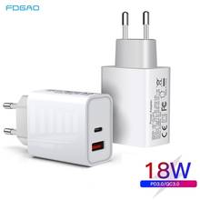FDGAO-cargador USB PD de 18W, adaptador de carga rápida 3,0 para IPhone 12 Pro, 11, XS Max, XR, X, iPad, QC3.0, enchufe UE, EE. UU., Reino Unido, Puerto PD 2024 - compra barato