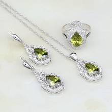 Joias de prata esterlina 925 com pedras verdes de azeitona, joias brancas com pingente, colar e anel, conjuntos de joias para casamento para mulheres 2024 - compre barato