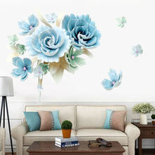 160*106 CENTÍMETROS Flores Azuis Meninas Quarto Moderno Decoração de Casa Adesivo de Parede de Vinil DIY Decal TV Sofá Fundo Enseada cartaz Mural 2024 - compre barato