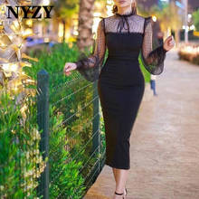 NYZY-vestido de cóctel negro de manga larga, elegante, largo hasta el té, Formal, fiesta, Homecoming, graduación, C312, 2021 2024 - compra barato