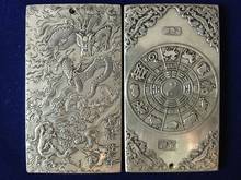 Elaborate Old Chinese " Cang Long Jiao Zi" Tibetan Silver amulet auspicious plate 135g 2024 - buy cheap