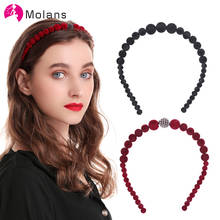 Diademas de perlas de terciopelo molanas para mujer, cintas simples de color negro sólido, diademas encantadoras, cuentas esmeriladas rojas y verdes, bandas resistentes para la cabeza 2024 - compra barato