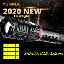 Lanterna super brilhante de led xhp120, luz poderosa de led em vermelho, azul e verde para caça, lanterna recarregável por usb com zoom de 26650 2024 - compre barato