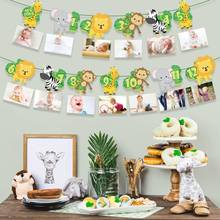 Pancarta colgante de animales de la selva de Safari, decoración para fiesta de bienvenida de bebé, suministros para fiesta de cumpleaños 2024 - compra barato