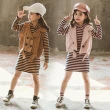 Kids Girls Clothes Sets Autumn Winter dress Pants Teenager 2 Pieces Suits Stripe Children Clothing Set 6 7 8 9 10 11 Years 2024 - buy cheap