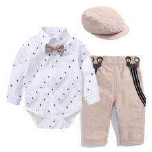 Conjunto de ropa de pelele para bebé, con sombrero de lazo, traje de verano a rayas de caballero con lazo, Body para niño pequeño, conjunto de ropa infantil 2024 - compra barato