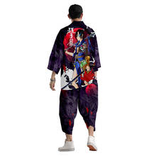Traje de Kimono de estilo japonés para hombres y mujeres, ropa de calle con estampado de dibujos animados chinos, cárdigan, Harajuku, de verano 2024 - compra barato