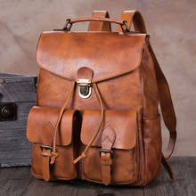 Men's Backpack Handmade Leather Laptop Bag Men Schoolbag Travel Backpacks First Layer Cowhide Retro Large Capacity Leisure Male 2024 - buy cheap