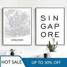Black White Singapore Map Wall Art Canvas Painting Posters Prints Modern Nordic Wall Decor For Travel Map Gift Home Decoration 2024 - buy cheap