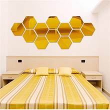 12Pcs 3D Hexagon Acrylic Mirror Wall Stickers DIY Art Wall Decor Stickers Living Room Mirrored Sticker Gold Home Decor 2024 - buy cheap