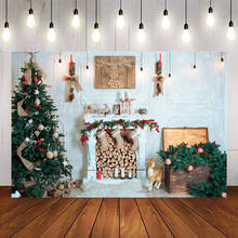 Christmas tree backdrop for photography wood fireplace vintage dress up x-mas party decoration supplies background for photo 2024 - buy cheap