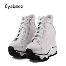 Cyabmoz sapatos femininos de couro legítimo, sapatos de salto alto com aumento de altura na moda, sapatos casuais brancos para mulheres 2024 - compre barato