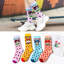 Calcetines de algodón con dibujos de gato para mujer, medias divertidas de estilo Harajuku, patinador, Hip Hop, informales 2024 - compra barato