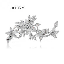 FXLRY New Arrive Romantic Fashion Women White ZC AAA Cubic Zircon ,Geometric The Flowers Brooches Sweater Coat Accessories 2024 - buy cheap