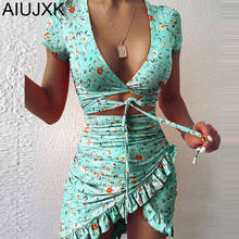 AIUJXK New 2021 Summer V Neck Bandage Sexy Dress Women Floral Print Fashion Mini Dress Short Sleeve Plus Size Ruffles Sundress 2024 - buy cheap