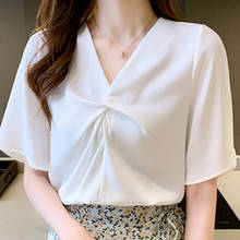 White Blouse Women Blusas Mujer De Moda 2021 Verano Blouses Top Femem Short Sleeve Chiffon Blouse Shirt V-Neck Tops Women E793 2024 - buy cheap