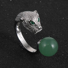 Anel redondo de leopardo unissex, anel para homens e mulheres com pedra preciosa natural abertura banhada a prata anel ajustável 2024 - compre barato