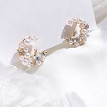MENGJIQIAO-pendientes de cristal con forma de luna y Perla para mujer, aretes pequeños, moda coreana 2024 - compra barato