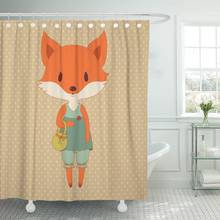 Conjunto de cortina de baño infantil, Set de tela de poliéster impermeable, naranja, zorro Retro, personaje de dibujos animados, 72x72 pulgadas 2024 - compra barato